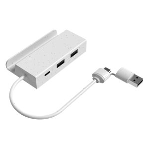 TANOS, usb razdelnik sa 3 ulaza, držač za telefon, mix: reciklirani kamen i plastika, beli